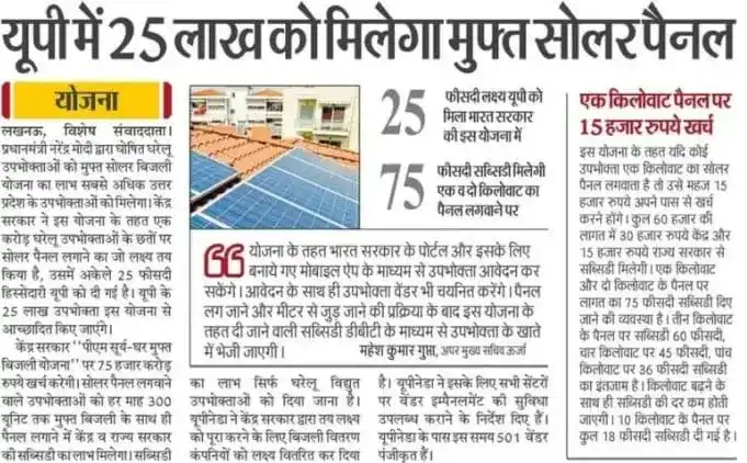 25 lakh solar panel in up under pm surya ghar yojana