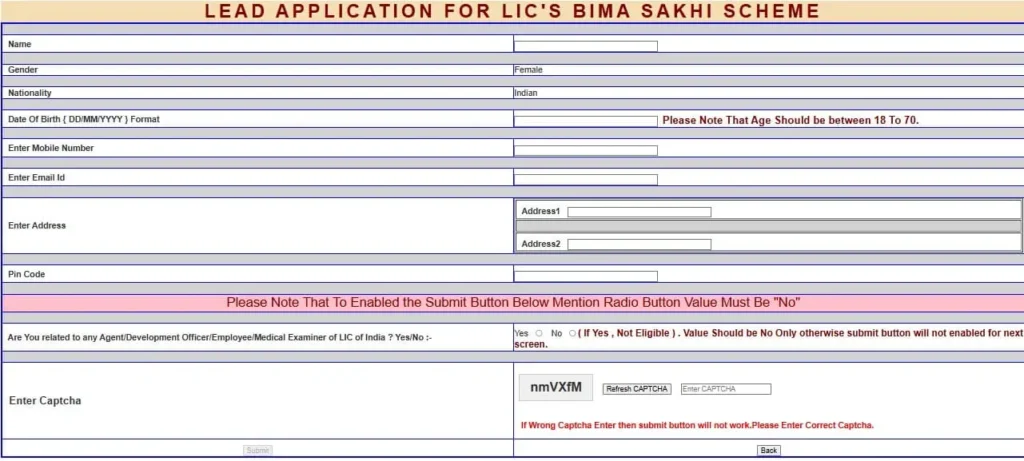 bima sakhi yojana form